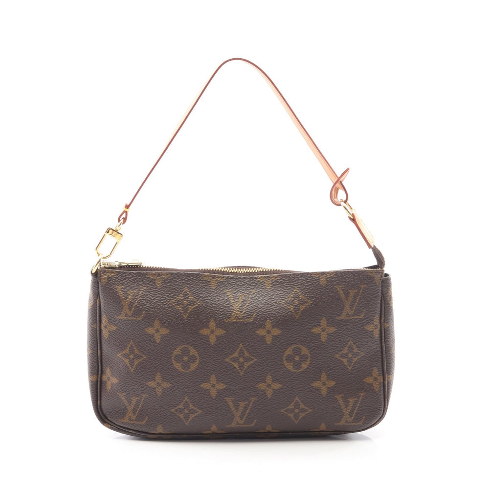 LV Pochette Accessoires Monogram: Authentic and authenticated Louis Vuitton Pochette Accessoires Monogram handbag in brown PVC leather. Model M51980, product VI0010. Approx. 13 x 21 x 3 cm with 32 cm handle.