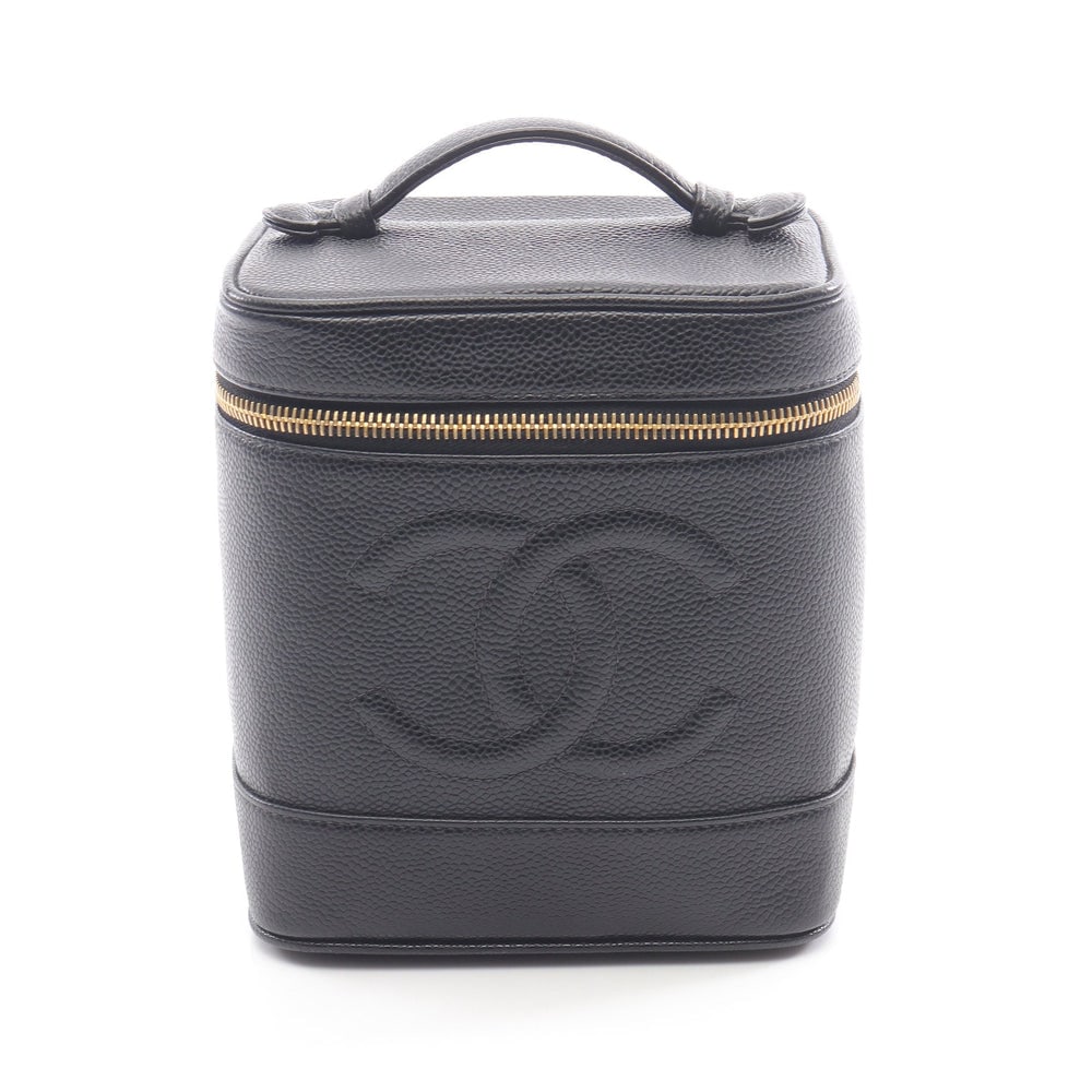 Chanel Coco Mark Vanity Black: Authentic and authenticated Chanel Coco Mark vanity handbag in black caviar skin with gold hardware. Model A01998. Includes serial seal, boutique seal, and guarantee card.
