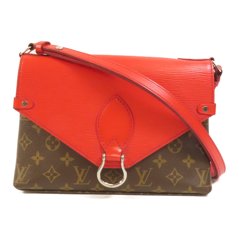LV Saint Michel Shoulder Brown Red: Brown and red Monogram PVC coated canvas with calfskin Saint Michel shoulder bag. Approx. 25 x 17 x 8 cm; strap 60-110 cm. Product no. CA4107. Authentic and authenticated.
