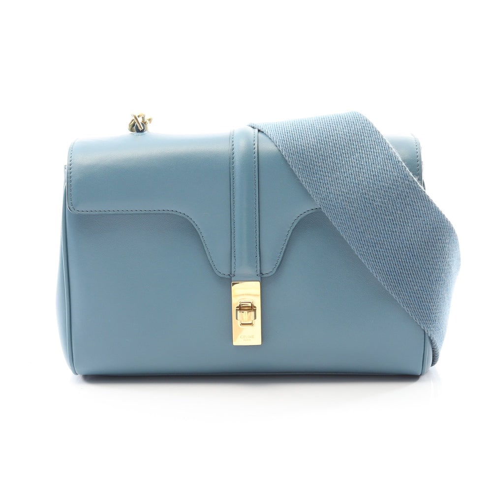 Celine Teen Soft 16 Blue: Blue leather Celine Teen Soft 16 shoulder bag. Approx. 24 x 17 x 7 cm; strap 105 cm. Model 196853. Authentic and authenticated.