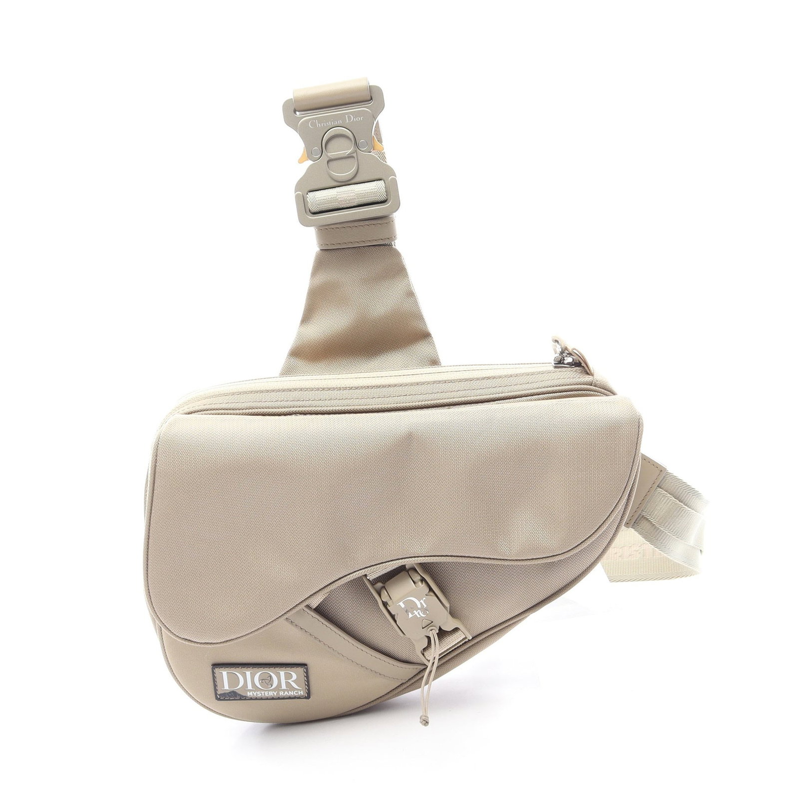 Dior x Mystery Ranch Saddle: Beige nylon and leather body bag.
