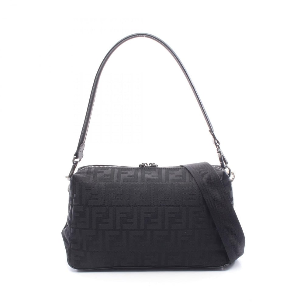 Fendi Lui Medium Square FF Black: Black canvas and leather Fendi Lui Medium Square FF 2-way shoulder bag with shoulder strap. Approx. 27 x 16 x 11 cm; strap 60 cm; long strap 97-167 cm. Model 7VA672AVC6F0SAJ. Authentic and authenticat