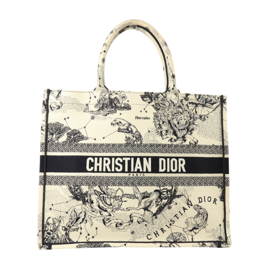 Dior Book Tote Large: White and black canvas large tote bag.