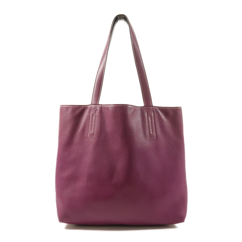 Hermes Double Sens 28 Tote: Anemone and Bleu Saphir Vokissim leather shoulder tote; W28 x H26 x D9 cm; handle 47 cm. Authentic and authenticated.