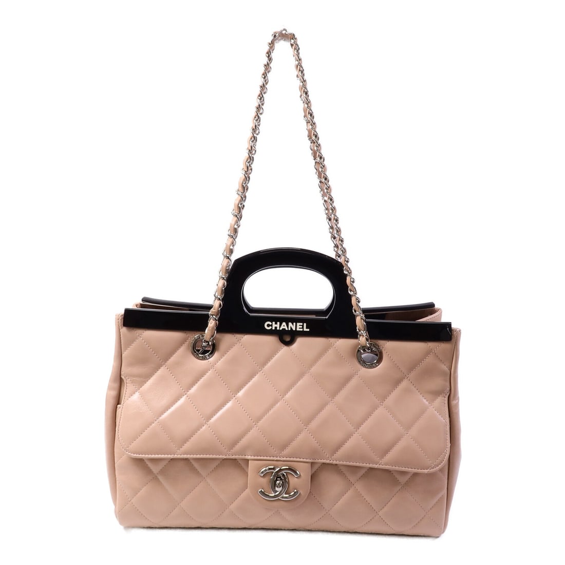 Chanel Chain Shoulder Pink Black: Pink and black lambskin chain shoulder bag.