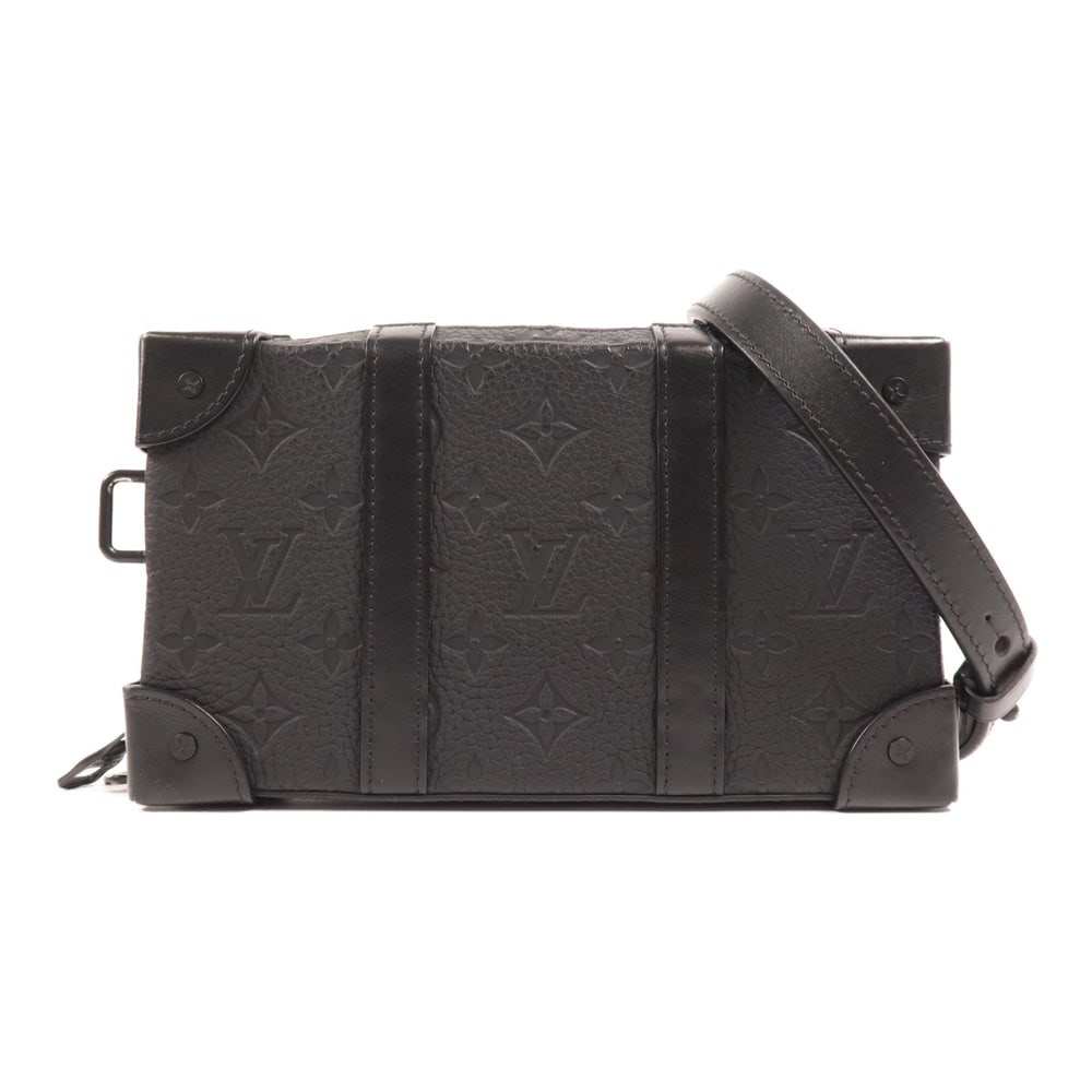 LV Soft Trunk Taurillon Black: Black monogram Taurillon Clemence calfskin shoulder bag; includes storage box and storage bag; W22 x H12.5 x D5 cm; strap 93-110 cm. Authentic and authenticated.