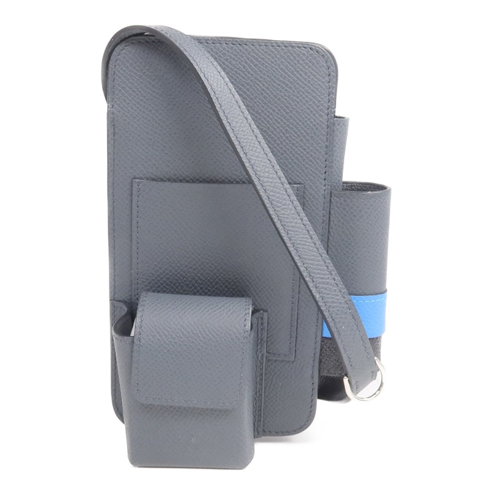 Hermesway Phone Case Gray: Gray epsom calfskin phone case with PHW; W8.5 x H16.5 x D2 cm; shoulder 114 cm. Authentic and authenticated.