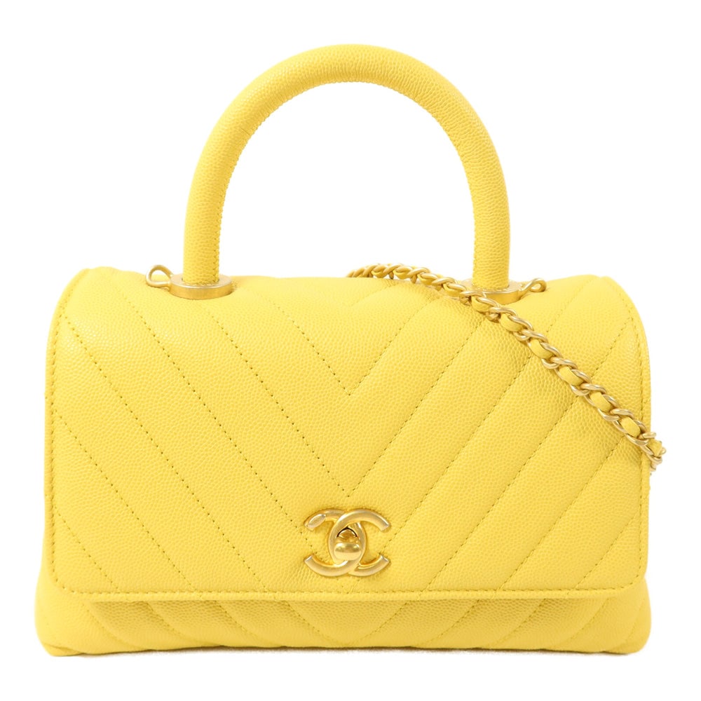 Chanel Coco Handle Small Yellow: Yellow calfskin Coco Handle small 2-way shoulder bag.