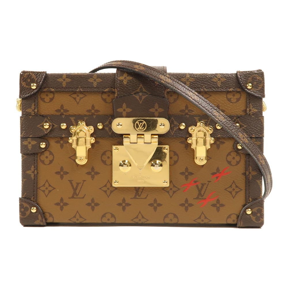 Louis Vuitton Petite Malle Brown: Brown monogram reverse shoulder bag. Includes shoulder strap. 20 x 12 x 5.5 cm.