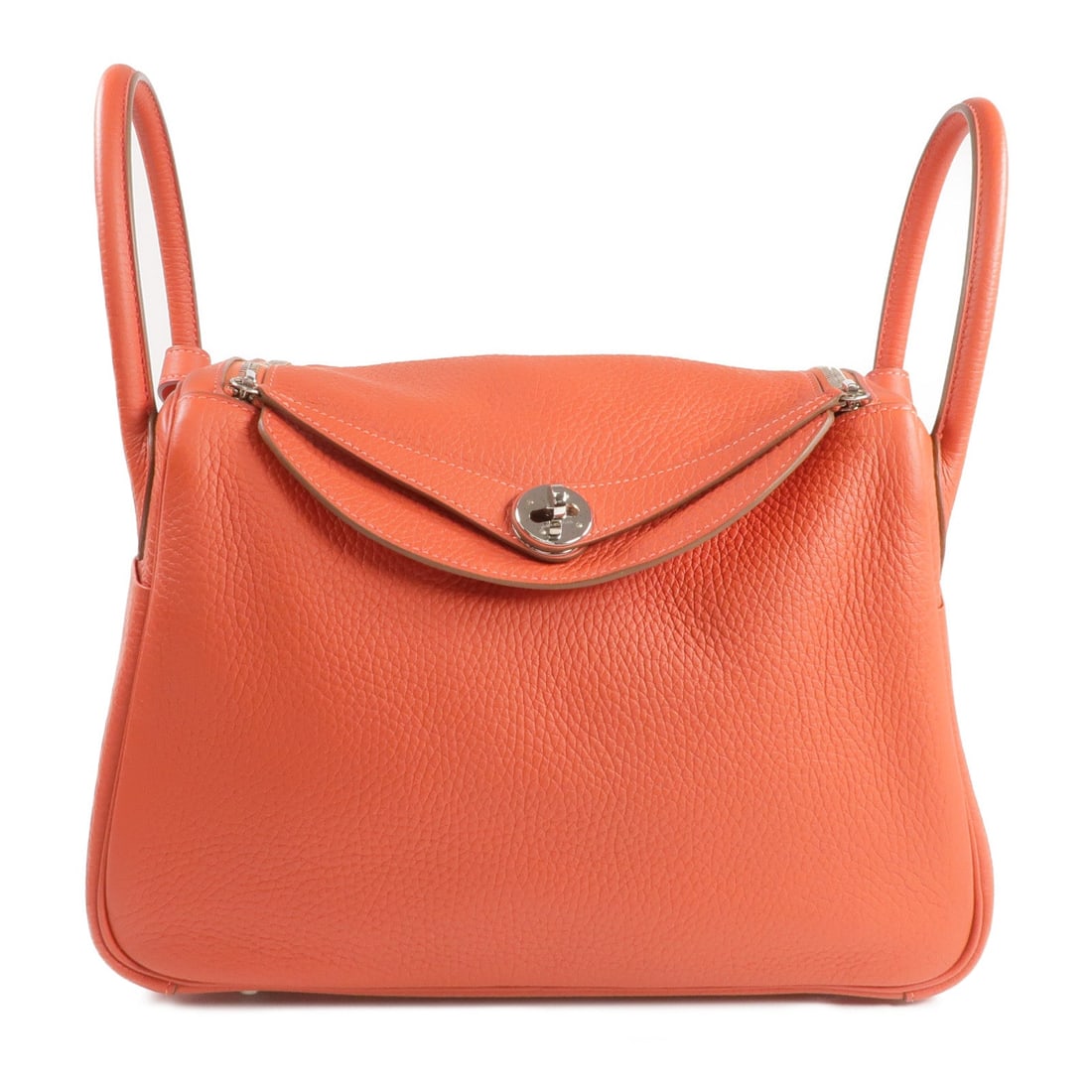 Hermes Lindy 30 Sanguine Pink: Sanguine and Rouge Pivoine Clemence leather 2-way shoulder bag with palladium-tone hardware.