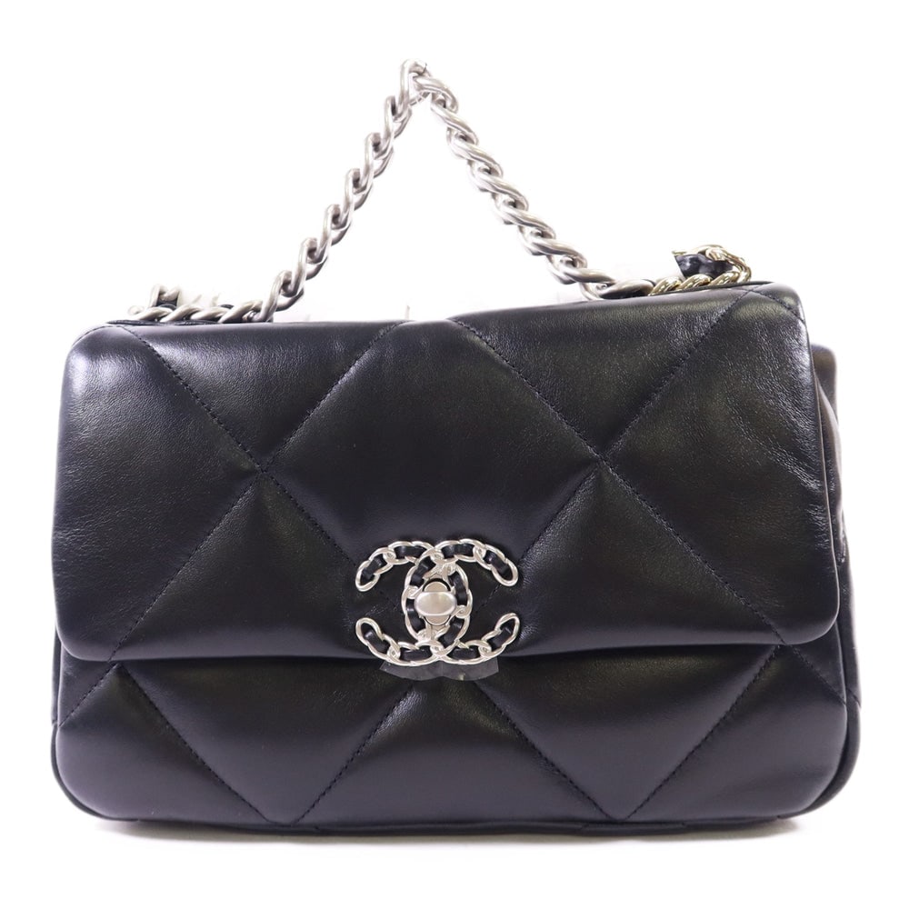 Chanel 19 2Way Black: Black lambskin 2Way shoulder bag. Includes box storage bags and hologram sticker. 26 x 16.5 x 8 cm.