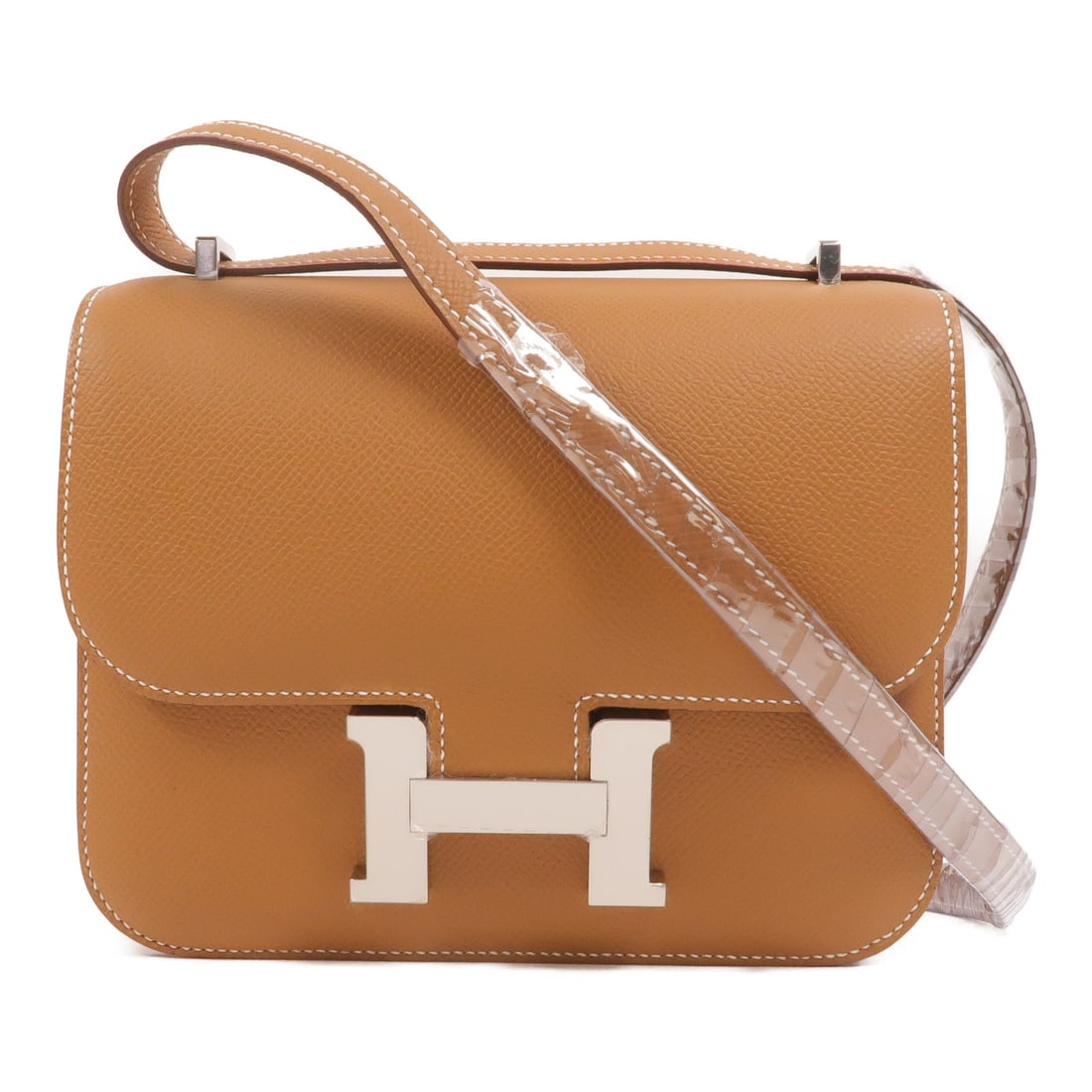 Hermes Constance Mini Gold: Gold Epsom leather mini shoulder bag with palladium-tone hardware.