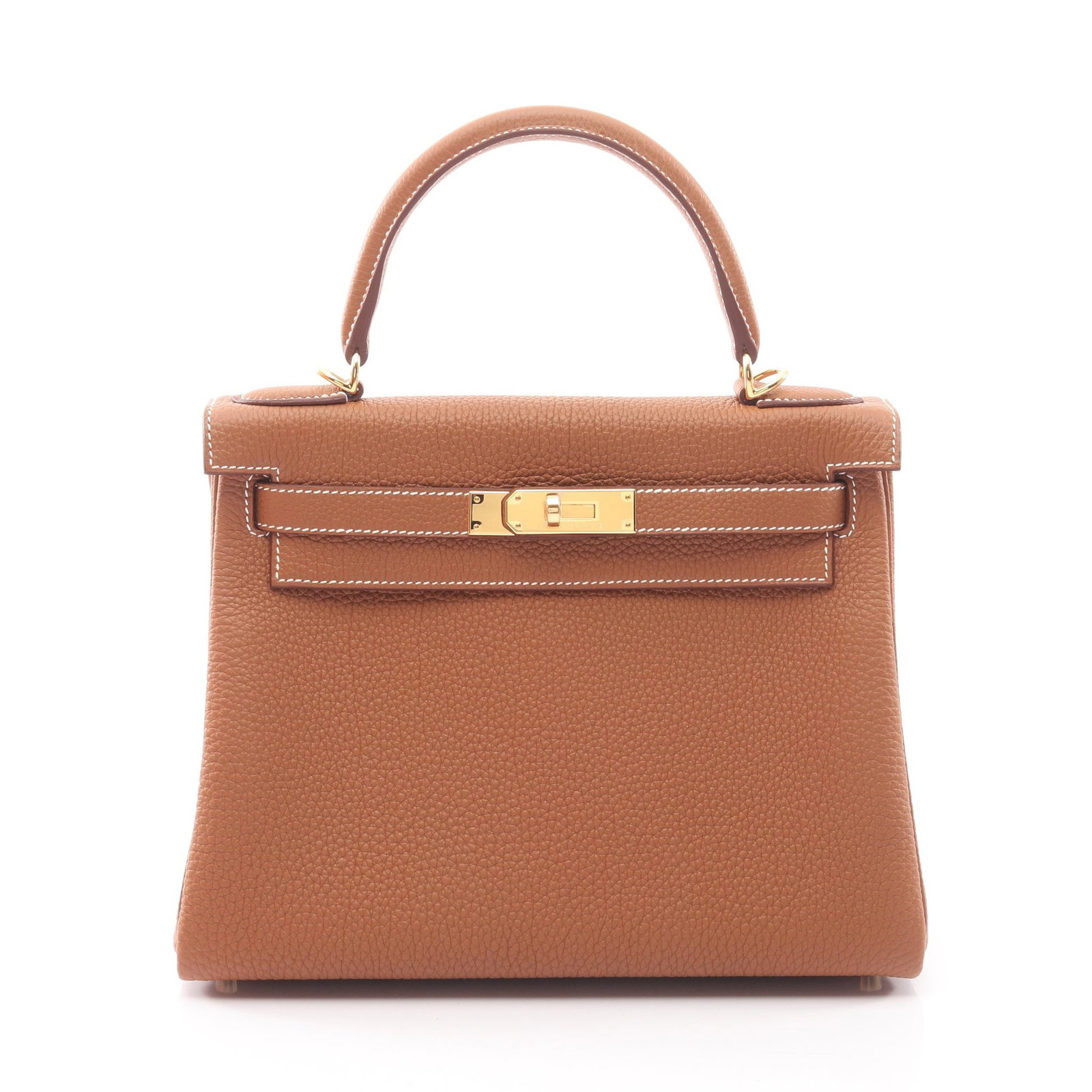 Hermes Kelly 28 Gold: Brown Togo 2-way handbag with gold-tone hardware.
