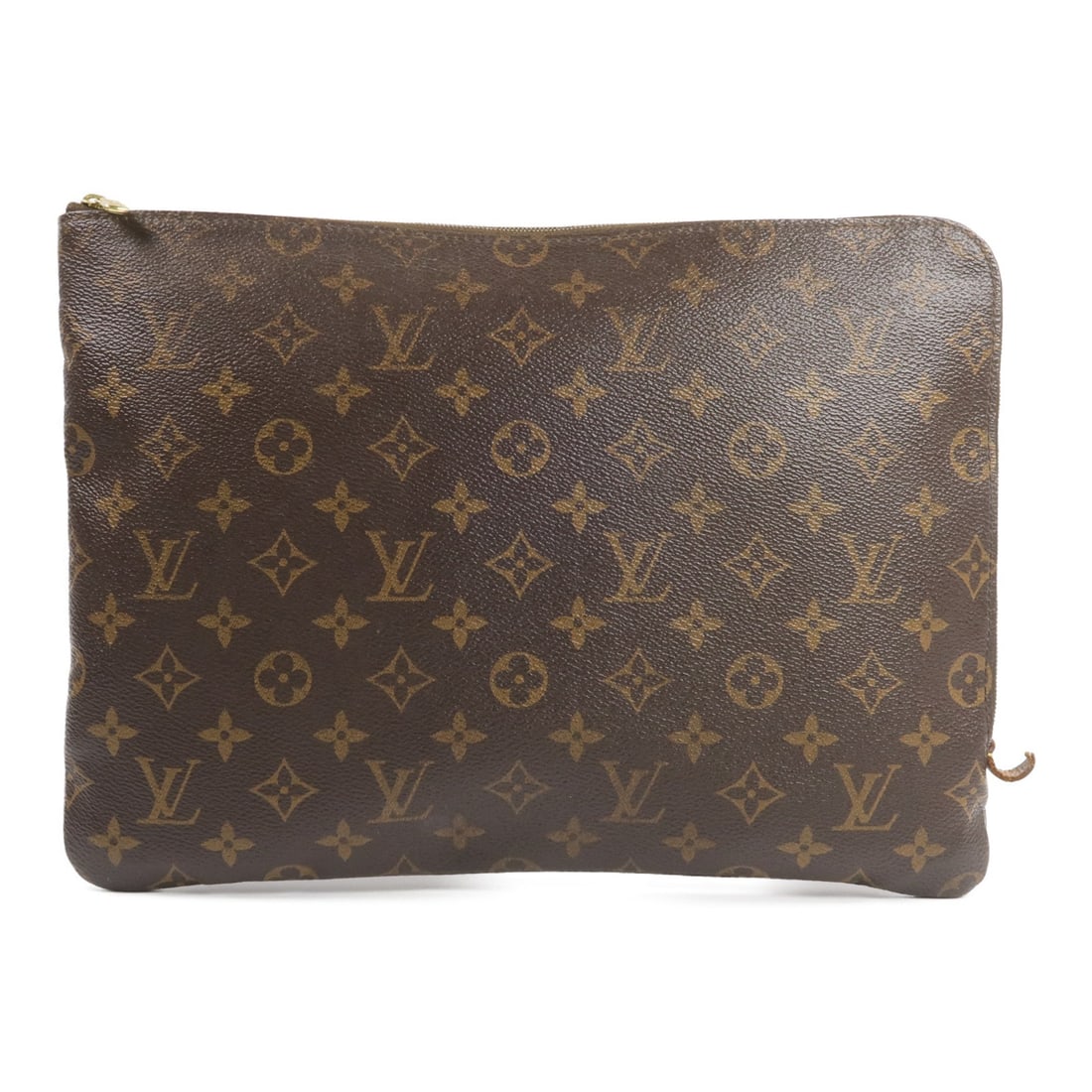 LV Etui Voyage PM Monogram Clutch: Authentic and authenticated Louis Vuitton Etui Voyage PM clutch bag in brown monogram PVC coated canvas. Product no. TJ1109. Approx. 34W x 24H x 1.5D cm. No accessories listed.