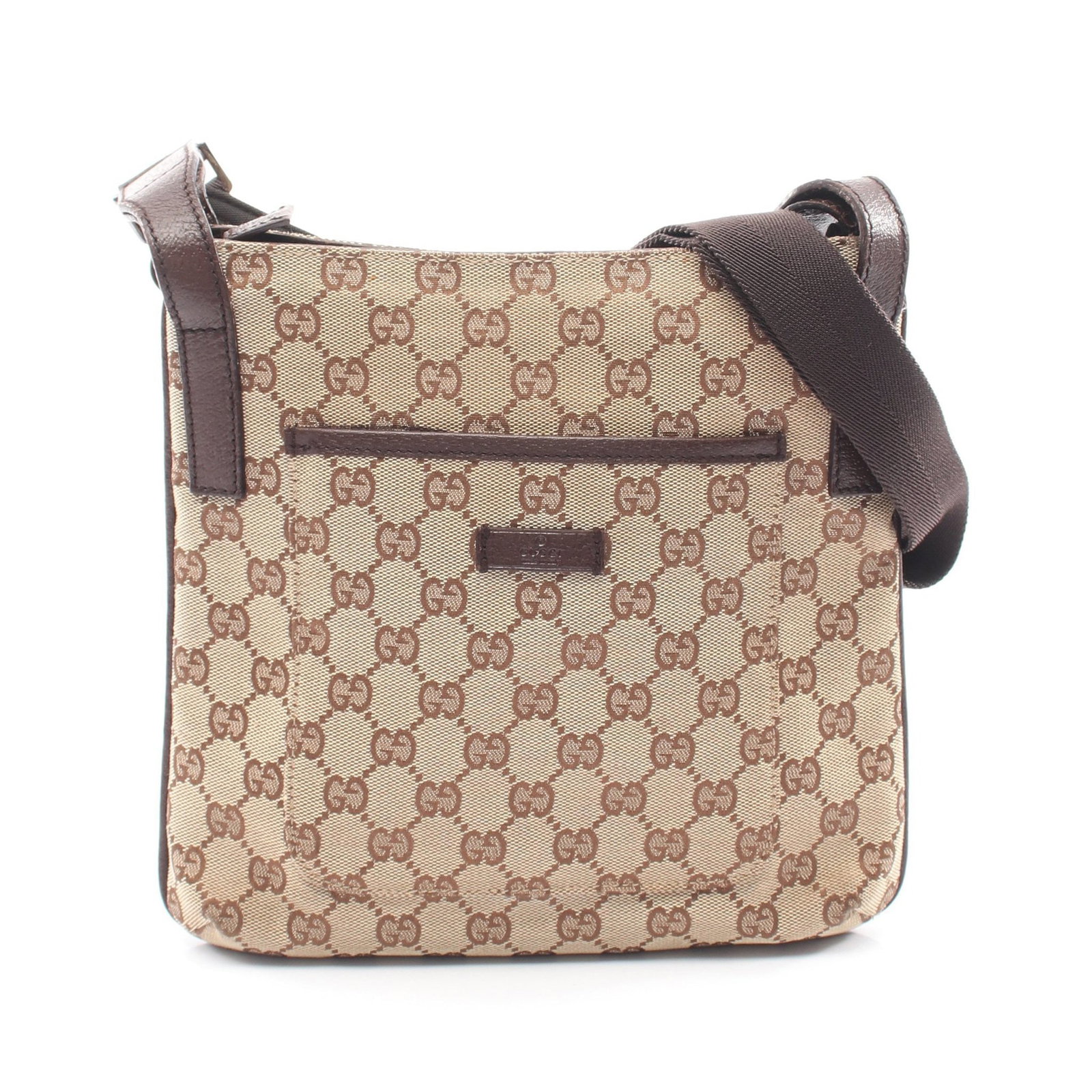 Gucci GG Canvas Beige Brown Bag: Authentic and authenticated Gucci GG canvas shoulder bag in beige/dark brown canvas and leather. Model 122793. Approx. 24H x 23.5/26W x 5D cm with 78-117 cm strap. No accessories listed.