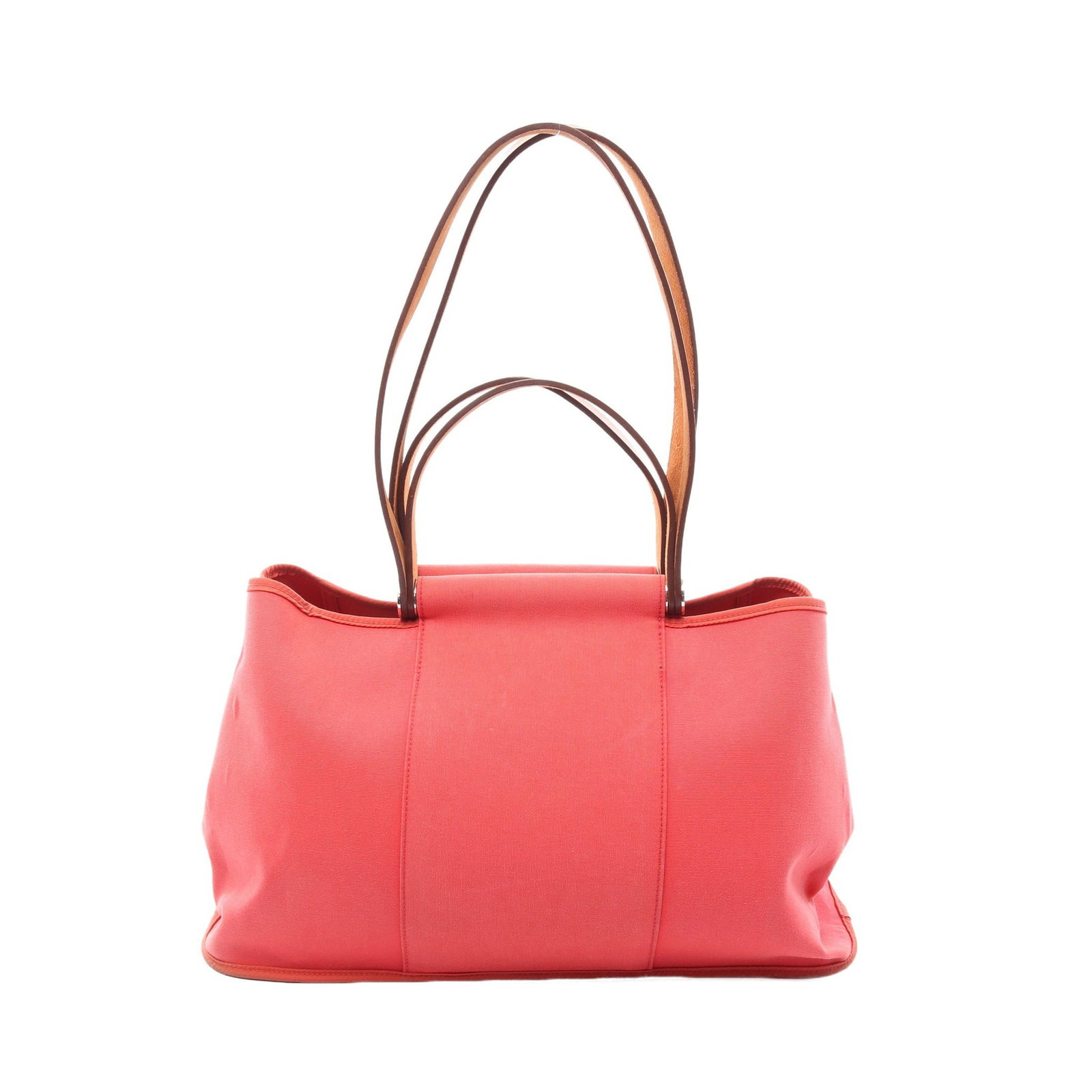 Hermes Kabak Elan PM 2WAY Tote Pink: Authentic and authenticated Hermes Kabak Elan PM 2WAY shoulder tote in pink red/light brown Toile Officier leather with silver hardware. Approx. 26H x 36/38W x 14D cm. ?N engraved. No accessories list