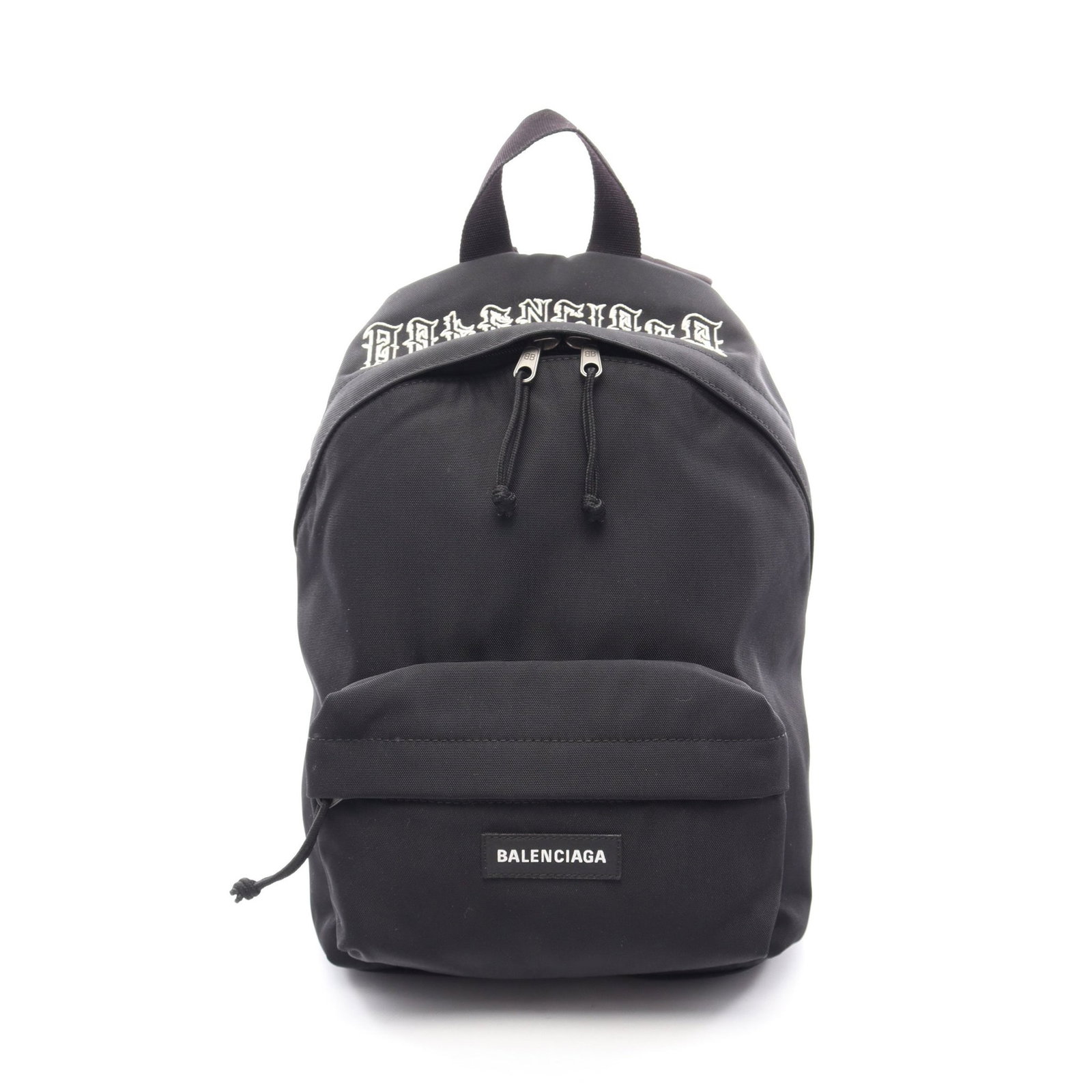 Balenciaga Explorer Nylon Backpack: Authentic and authenticated Balenciaga Tattoo Logo Explorer backpack in black nylon. Approx. 35H x 24W x 9D cm with maximum 98 cm straps and 18 cm handle. No accessories listed.