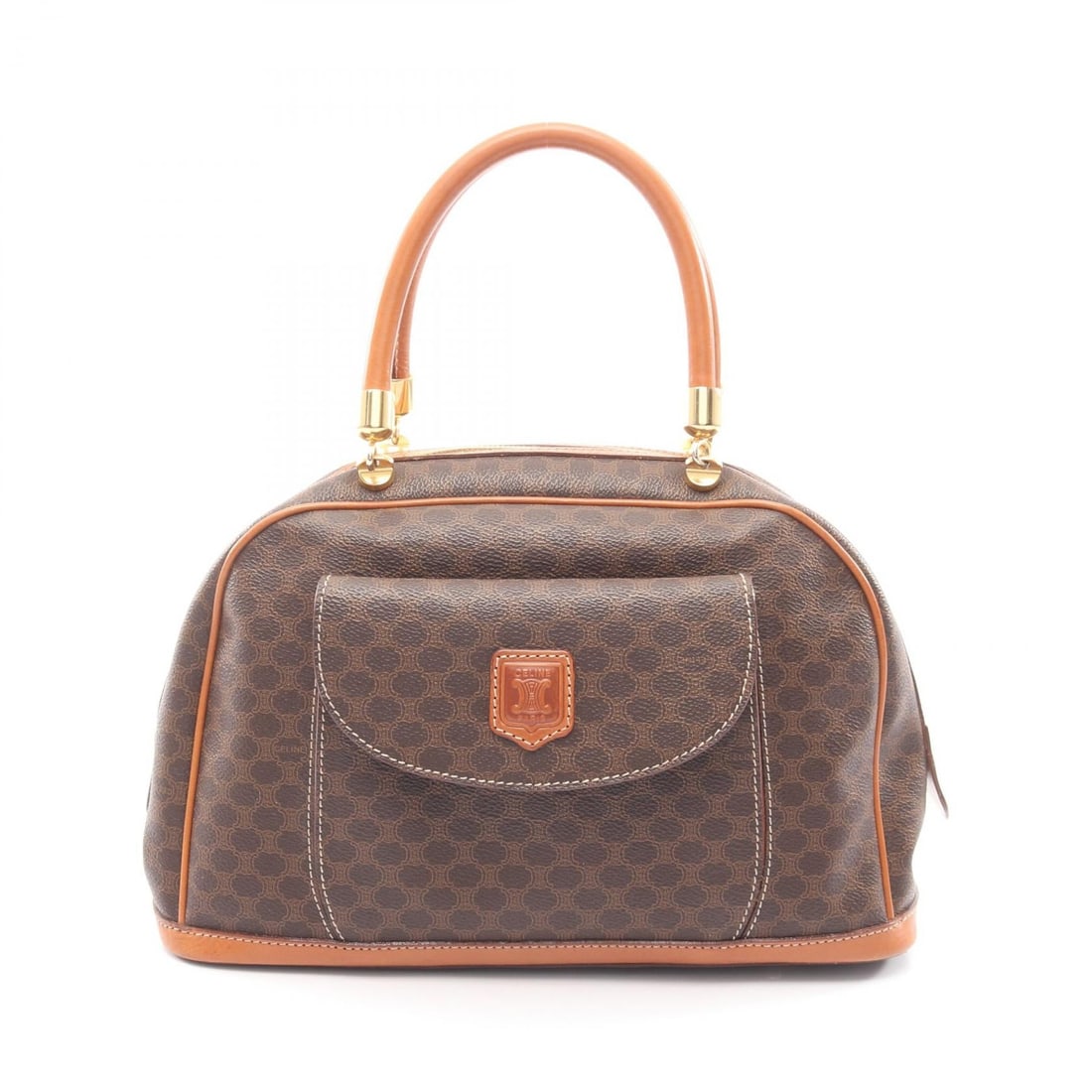 Celine Macadam Mini Boston Brown: Authentic and authenticated Celine Macadam mini Boston handbag in brown/dark brown PVC and leather. Approx. 20.5H x 33W x 11D cm with 36 cm handle. No accessories listed.
