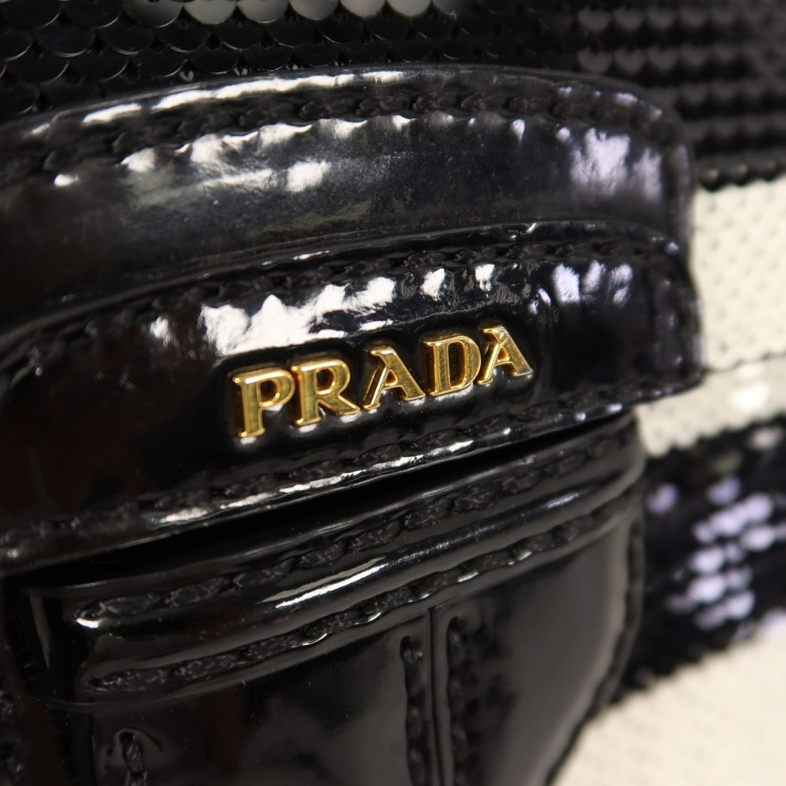 Prada Sequin Patent Clutch Black - 15