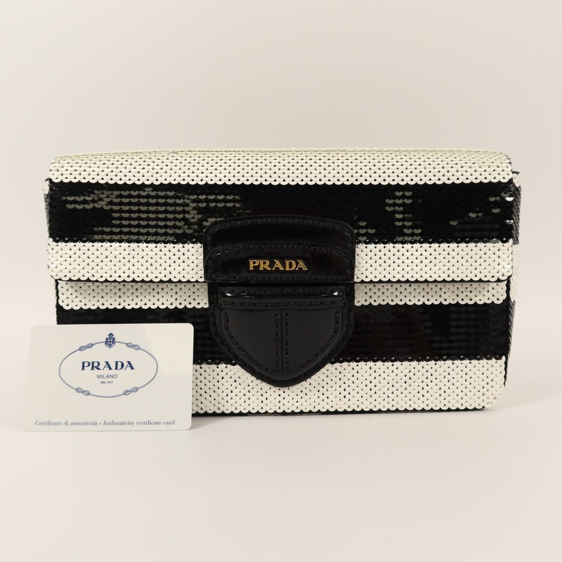 Prada Sequin Patent Clutch Black - 17