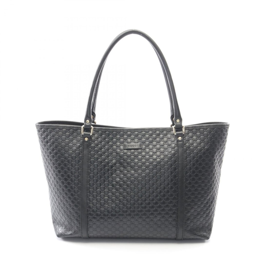 Gucci Guccissima Leather Tote Black: Authentic and authenticated Gucci Micro GG Guccissima shoulder tote bag in black leather. Model 449647. Approx. 26H x 45/34W x 16D cm with 55 cm strap and 20 cm max drop.
