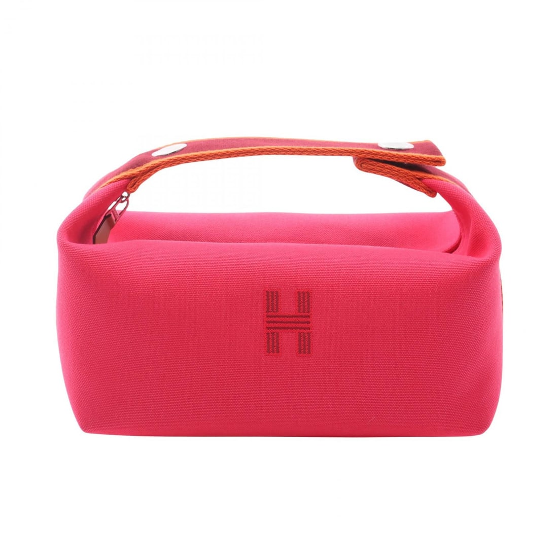 Hermes Bride-a-Brac PM Hibiscus: Authentic and authenticated Hermes Bride-a-Brac PM Hibiscus handbag in pink purple/bordeaux/orange canvas with silver hardware. Model H104222M04. Approx. 10H x 20/21W x 13D cm with 15 cm handle.
