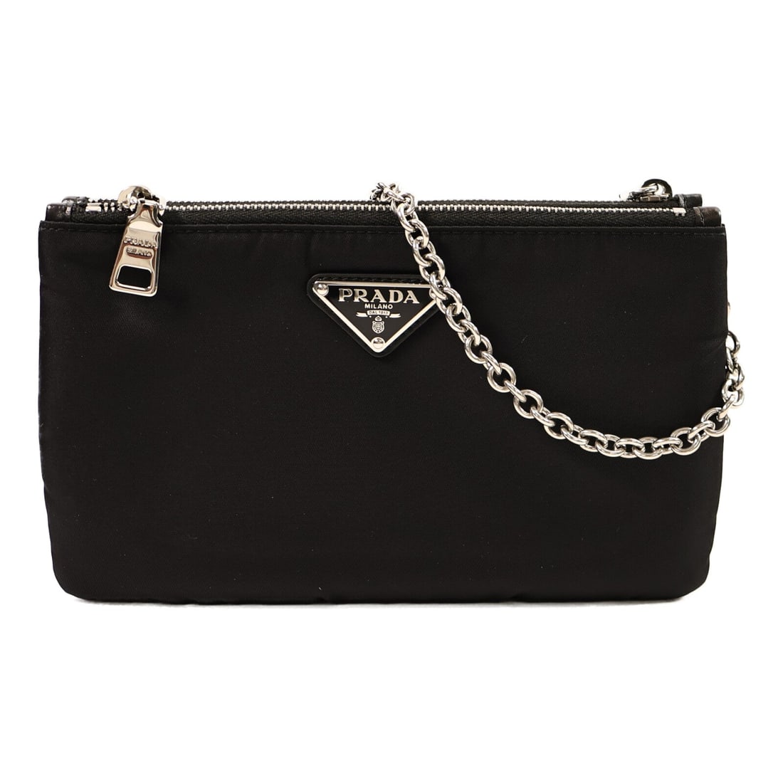 Prada Tessuto Pocket Shoulder Bag: Authentic and authenticated Prada Tessuto Pocket shoulder bag in black nylon. Approx. 20.5W x 12H x 3D cm with 107 cm strap. Includes storage box, storage bags, guarantee, shoulder strap, and pouch.