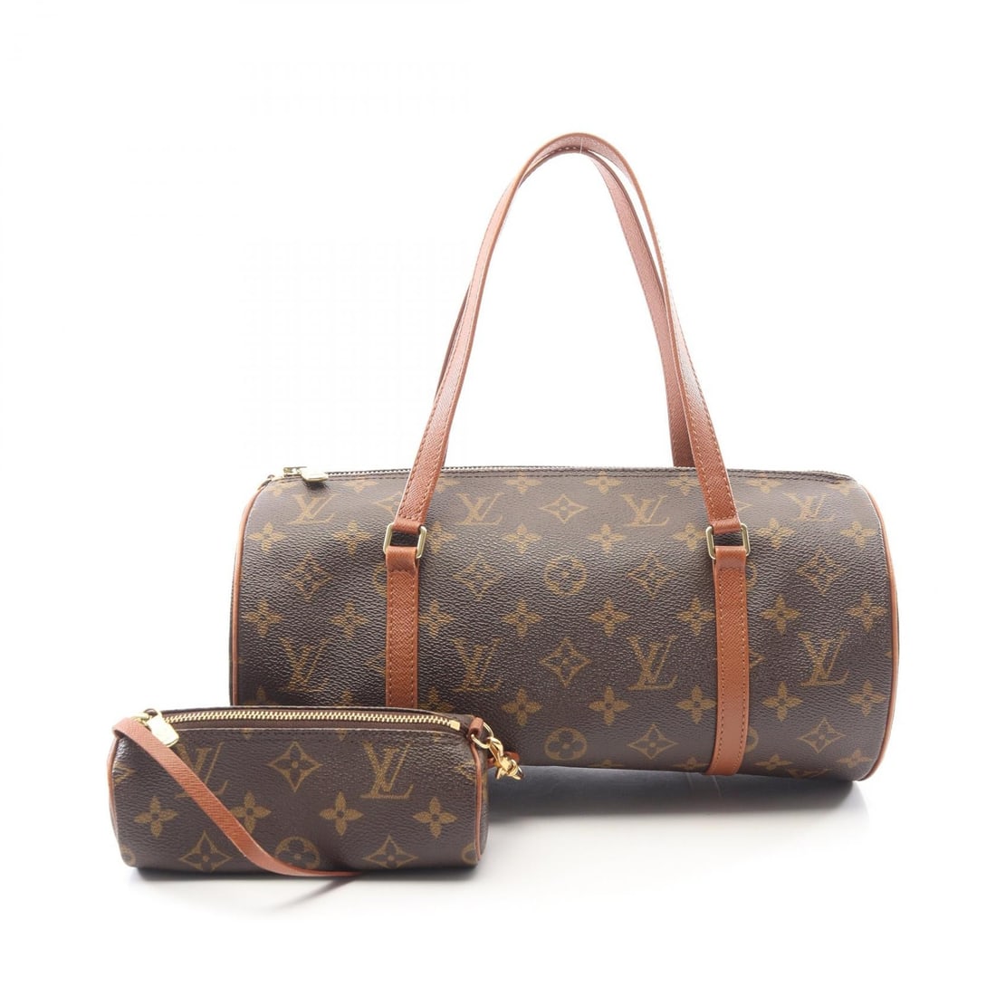 LV Papillon 30 Monogram Handbag: Authentic and authenticated Louis Vuitton Papillon 30 Monogram old model handbag in brown PVC leather. Model M51365, product no. SP1919. Approx. 15H x 30W x 15D cm with 44 cm handle. Includes pouch.