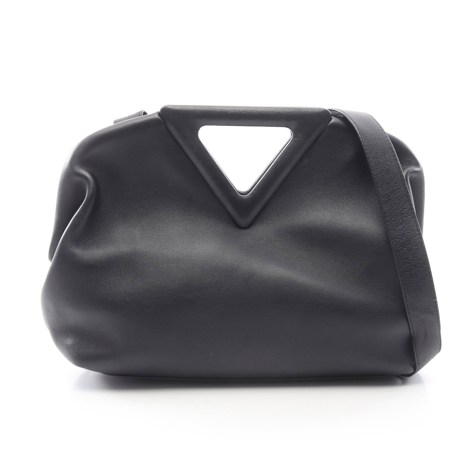 Bottega Point Medium 2WAY Black: Authentic and authenticated Bottega Veneta Point Medium 2WAY shoulder bag in black leather. Model 652446. Approx. 25H x 32W x 12D cm with 130-144 cm strap.