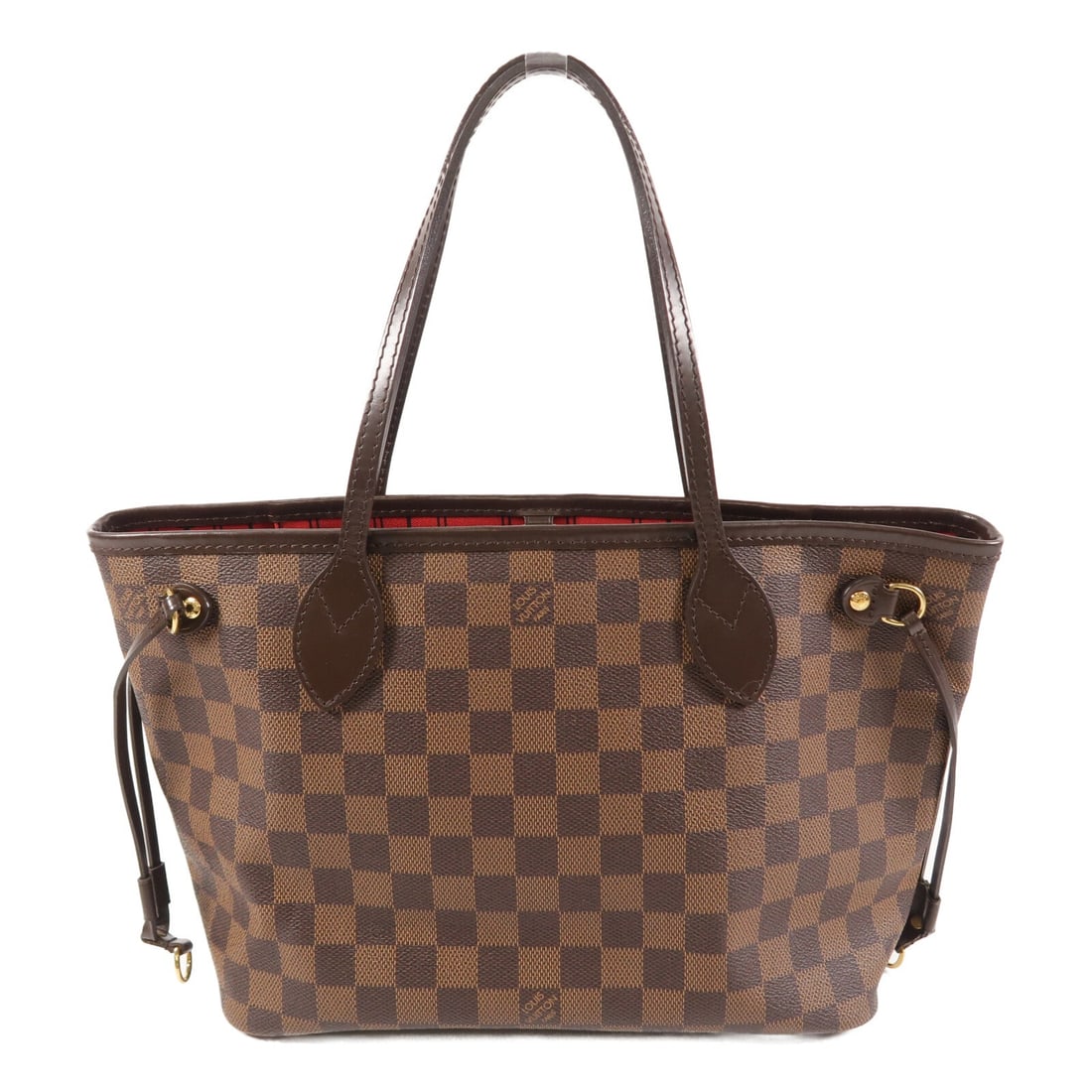 LV Neverfull PM Damier Tote Brown: Authentic and authenticated Louis Vuitton Neverfull PM shoulder tote bag in brown Damier Ebene PVC coated canvas. Product no. AR1163. Approx. 29W x 21H x 12D cm with 40 cm handle and 18 cm drop.