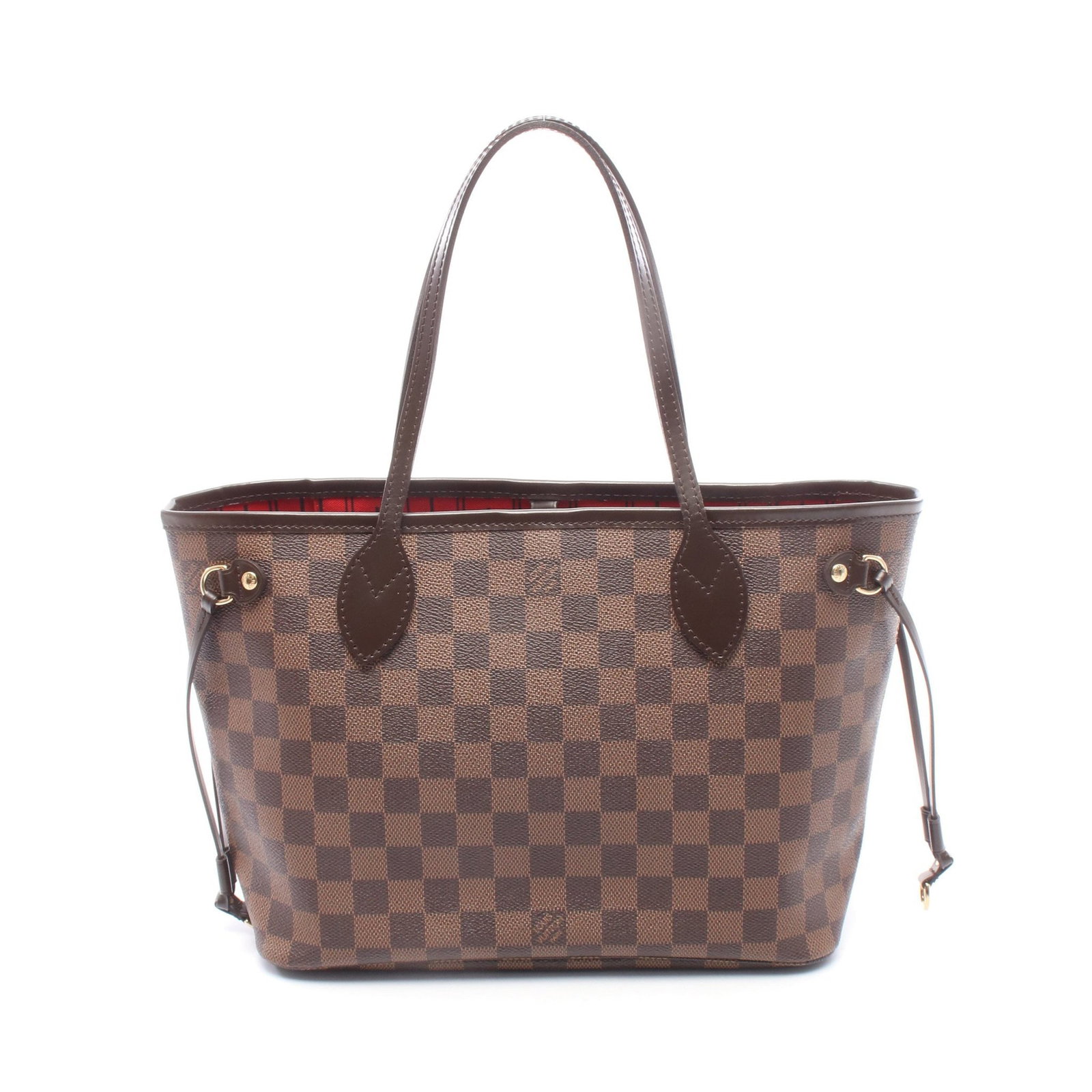 LV Neverfull PM Damier Ebene Tote: Authentic and authenticated Louis Vuitton Neverfull PM Damier Ebene tote handbag in brown PVC leather. Model N51109, product no. MB4099. Approx. 22H x 36/29W x 12.5D cm with 44 cm handles.