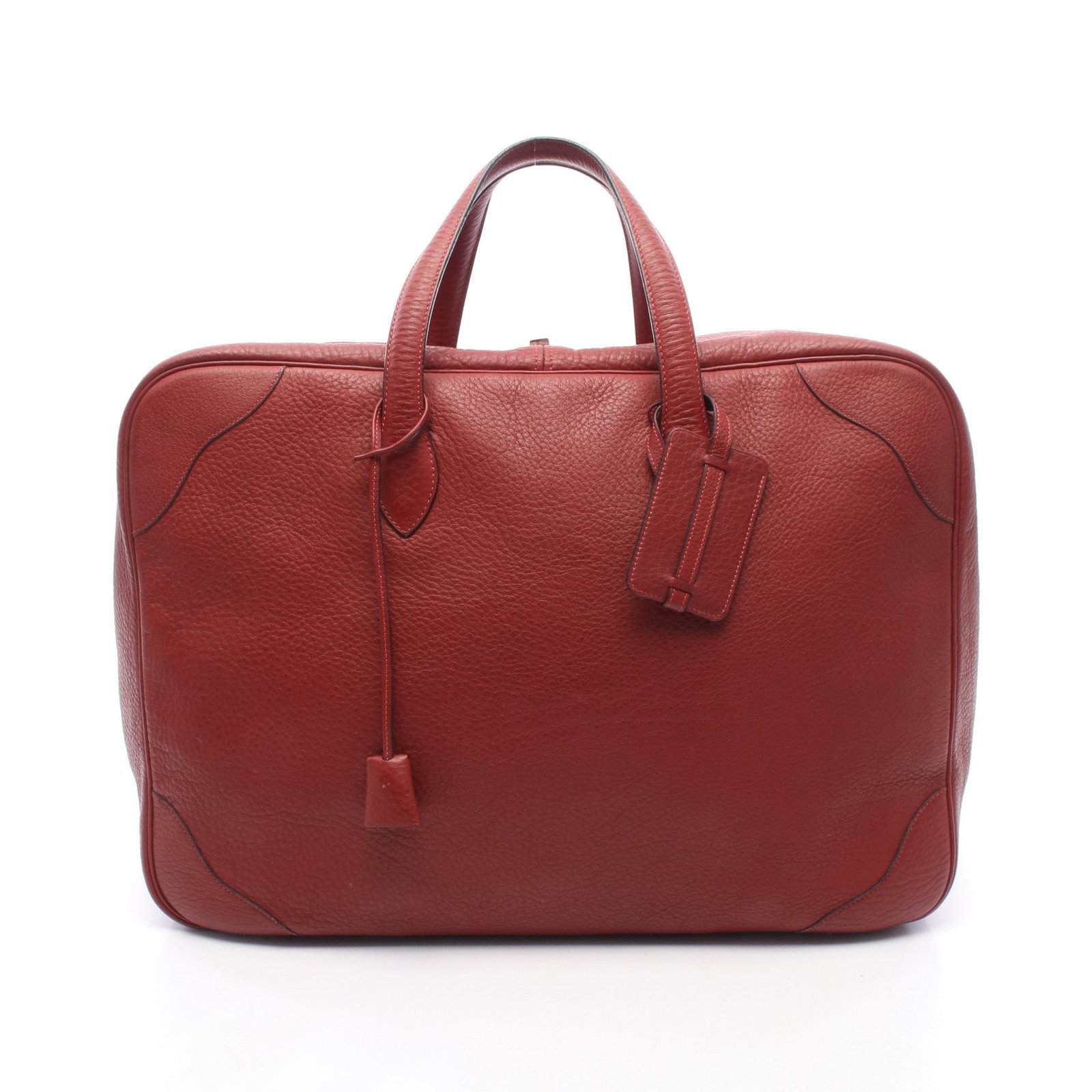 Hermes Victoria 50 Rouge Ash: Authentic and authenticated Hermes Victoria 50 Boston bag in red Clemence leather with silver hardware. Approx. 34H x 48/50W x 24D cm with 45 cm handle. Includes crochet, padlock, 2 keys, and name
