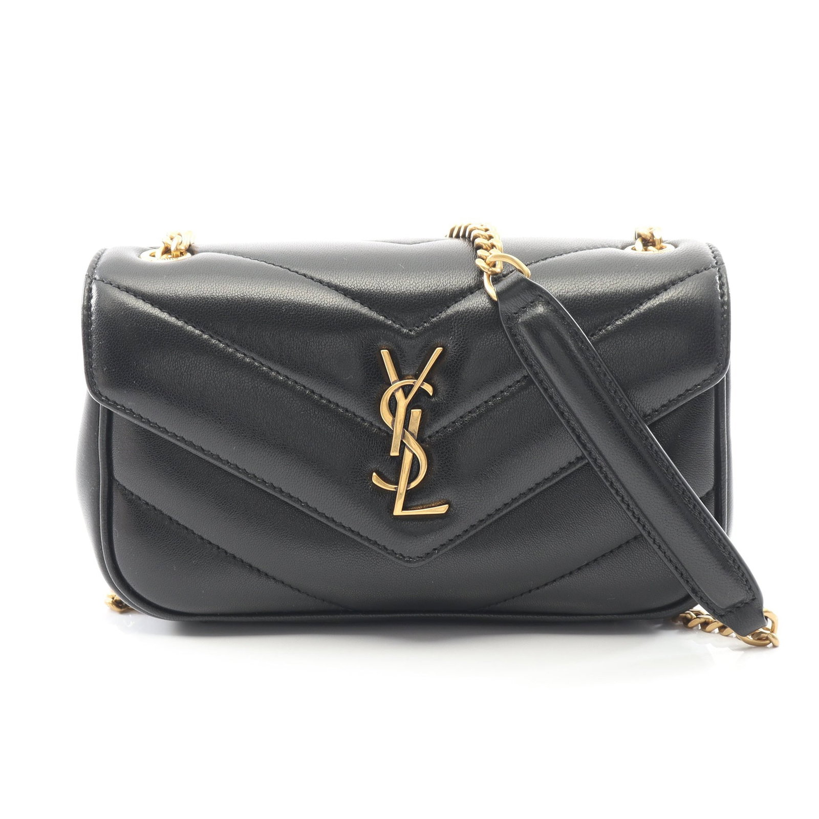 Saint Laurent Lulu Toy Chain Bag: Authentic and authenticated Saint Laurent Paris Lulu Toy chain shoulder bag in black leather. Model 821749AAEAX1000. Approx. 12H x 19W x 5D cm with 116 cm strap. Includes pouch.