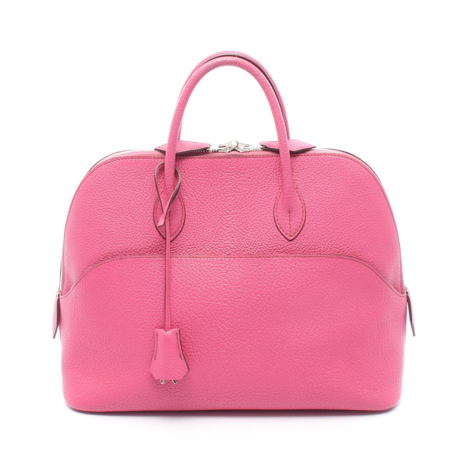 Hermes Bolide 1923 30 Pink: Authentic and authenticated Hermes Bolide 1923 30 handbag in fuchsia pink Chevre with silver hardware. Approx. 24H x 31W x 12D cm with 28 cm handle and 90 cm strap. Includes crochet, padlock, and 2