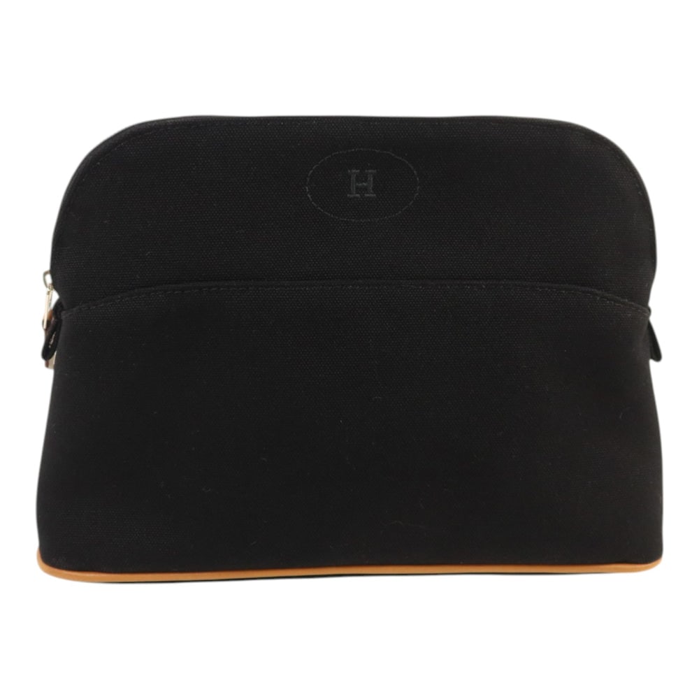 Hermes Bolide Case Medium Pouch: Authentic and authenticated Hermes Bolide Case Medium clutch pouch in black canvas. Approx. 15W x 17.5H x 8D cm. No accessories listed.