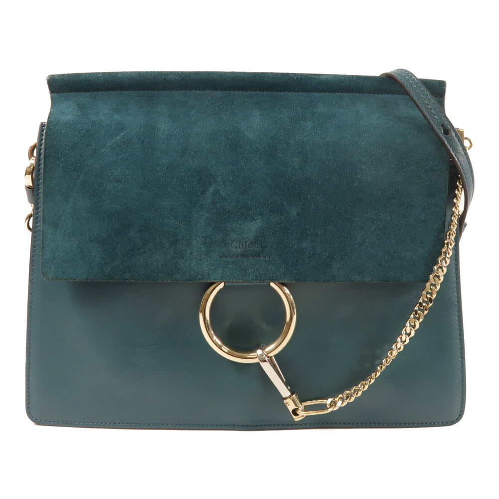 Chloe Faye Green Calfskin Shoulder Bag: Authentic and authenticated Chloe Faye shoulder bag in green calfskin. Product no. 031770652. Approx. 32W x 26H x 2D cm with 77-110 cm shoulder strap. Includes shoulder strap.