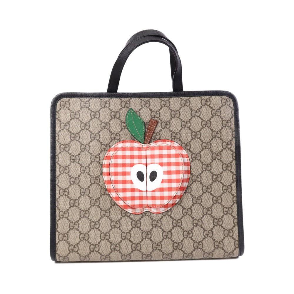 Gucci Brown Coated Canvas Tote: Authenticated genuine Gucci tote bag in brown PVC coated canvas with silver-tone hardware. Includes storage bags. Product no. 498879. Approx. W28 x H25 x D10 cm with 22 cm handle.