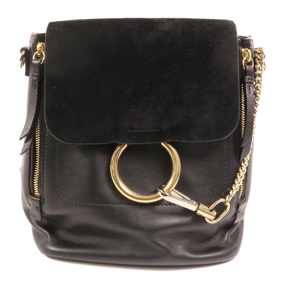 Chloe Faye Backpack Black: Authentic and authenticated Chloe Faye backpack in black calfskin suede. Product no. 01195765-1. Approx. 20W x 26H x 14D cm with 57-78 cm straps. No accessories listed.
