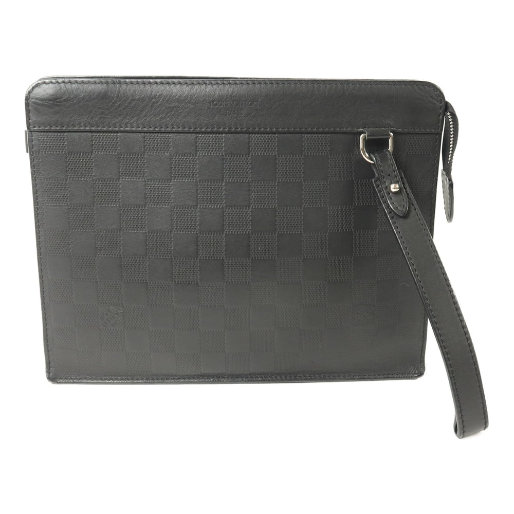 Louis Vuitton Stand Pouch Black: Stand pouch clutch N60450 in black Damier Infini calfskin. Size 27 x 21 x 5 cm.