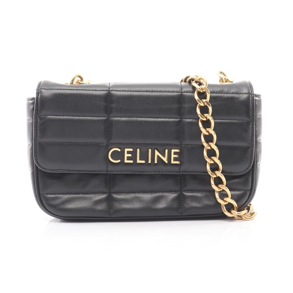 Celine Matelasse Chain Black: Black leather Celine Matelasse Monochrome chain shoulder bag. Approx. 23 x 14 x 5 cm; strap 68 cm. Model 111273. Authentic and authenticated.