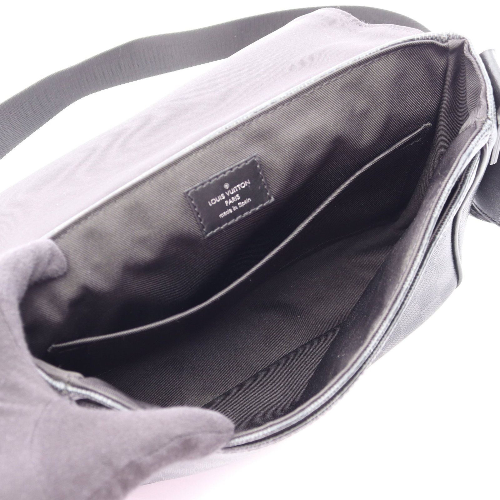 Louis Vuitton District PM NV3: Black Damier graphite messenger bag.