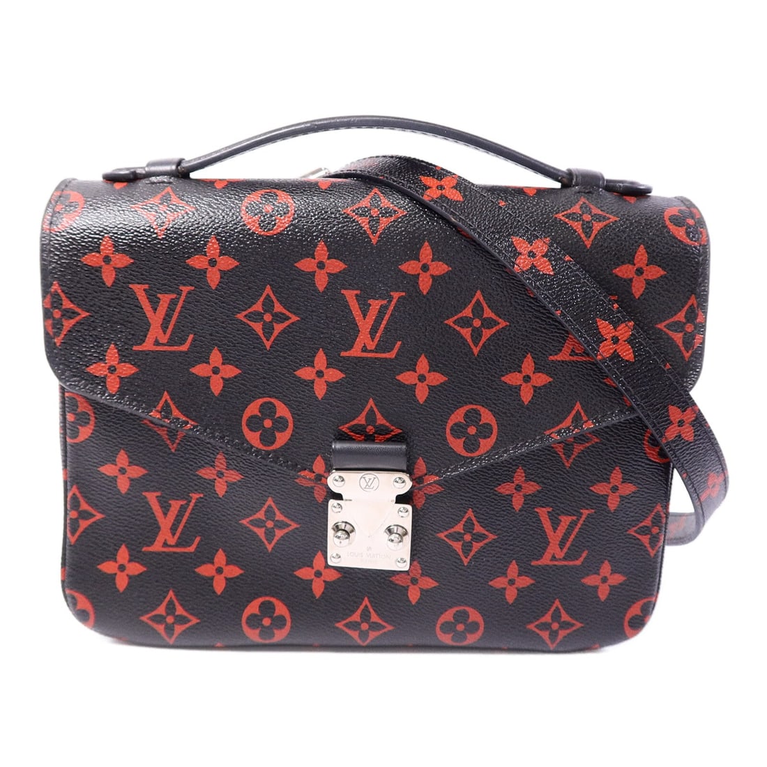Louis Vuitton Pochette Metis Rouge: Black and red monogram 2 way shoulder bag.