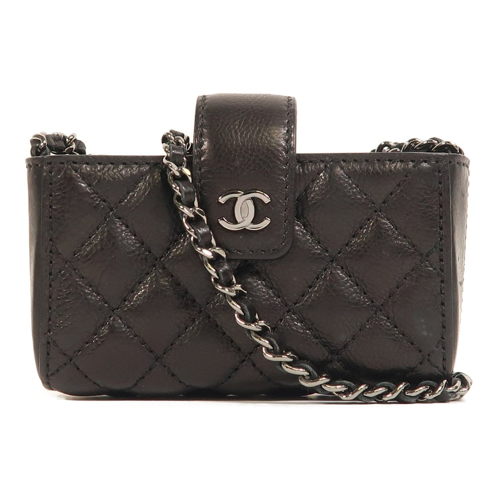 Chanel Mini Chain Shoulder Bag: Black calfskin mini chain shoulder bag with SHW; includes box hologram sticker and guarantee; W12 x H7 x D4.5 cm. Authentic and authenticated.