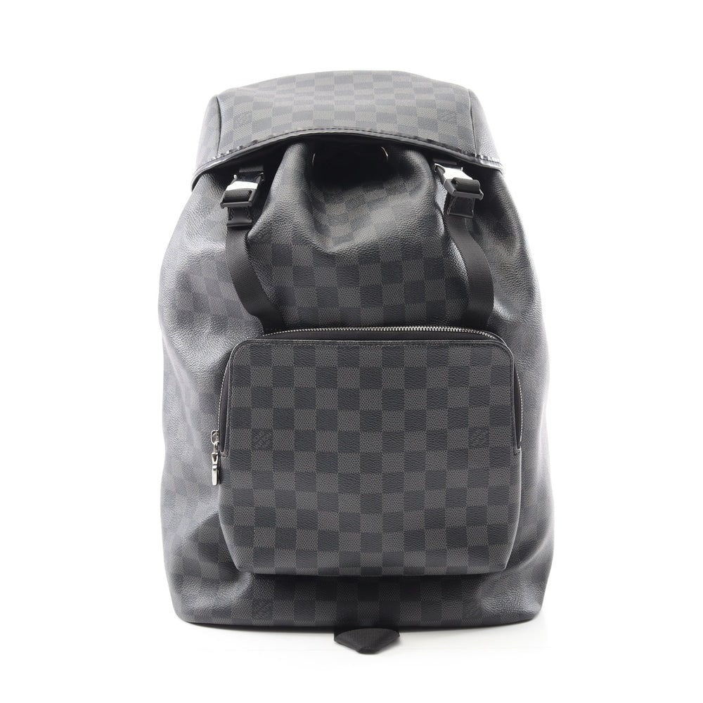 Louis Vuitton Damier Graphite Backpack: Black Damier Graphite PVC and leather backpack; H44 x W22/30 x D15 cm; handle 20 cm. Authentic and authenticated.