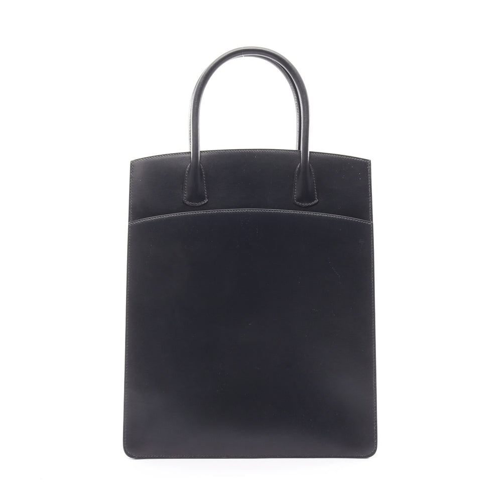 Hermes White Bass Up Handbag: Dark navy box calf handbag with gold hardware; H36 x W28.5/29.5 x D12 cm; handle 37 cm. Authentic and authenticated.