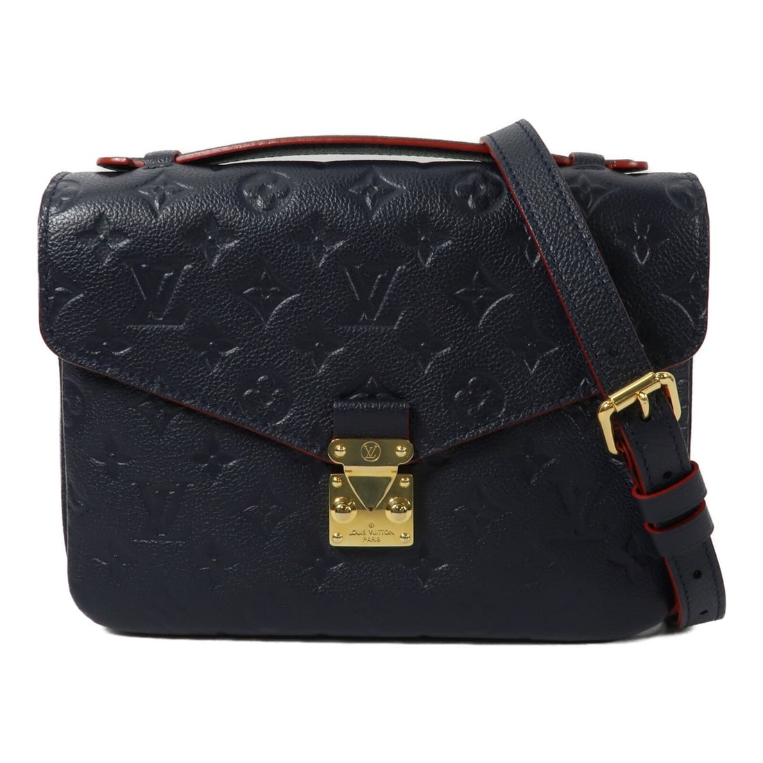 Louis Vuitton Pochette Metis Navy: Navy monogram empreinte 2 way bag.