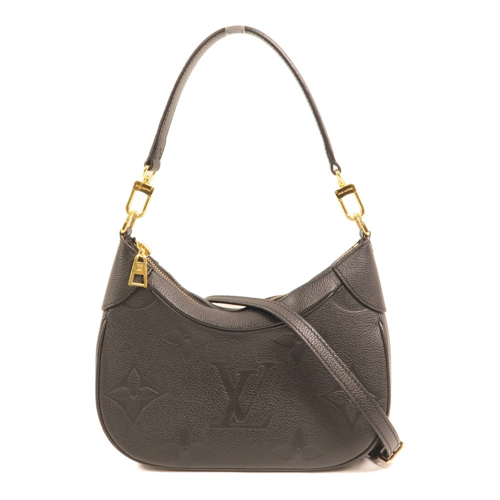 LV Bagatelle 2 Way Black: Black monogram empreinte calfskin 2 way shoulder bag with GHW; includes shoulder strap; W24 x H18 x D7 cm; handle 40 cm. Authentic and authenticated.