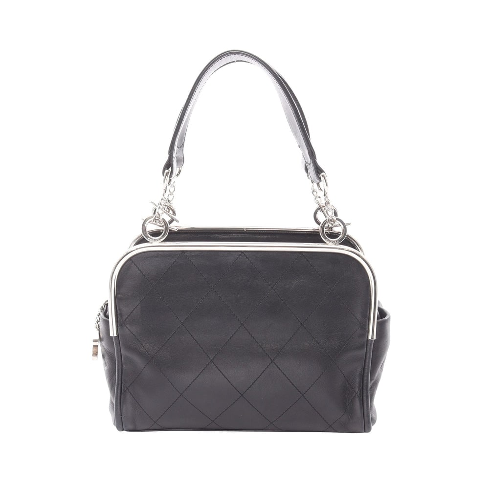Chanel Matelasse Chain Handbag: Black lambskin chain handbag.