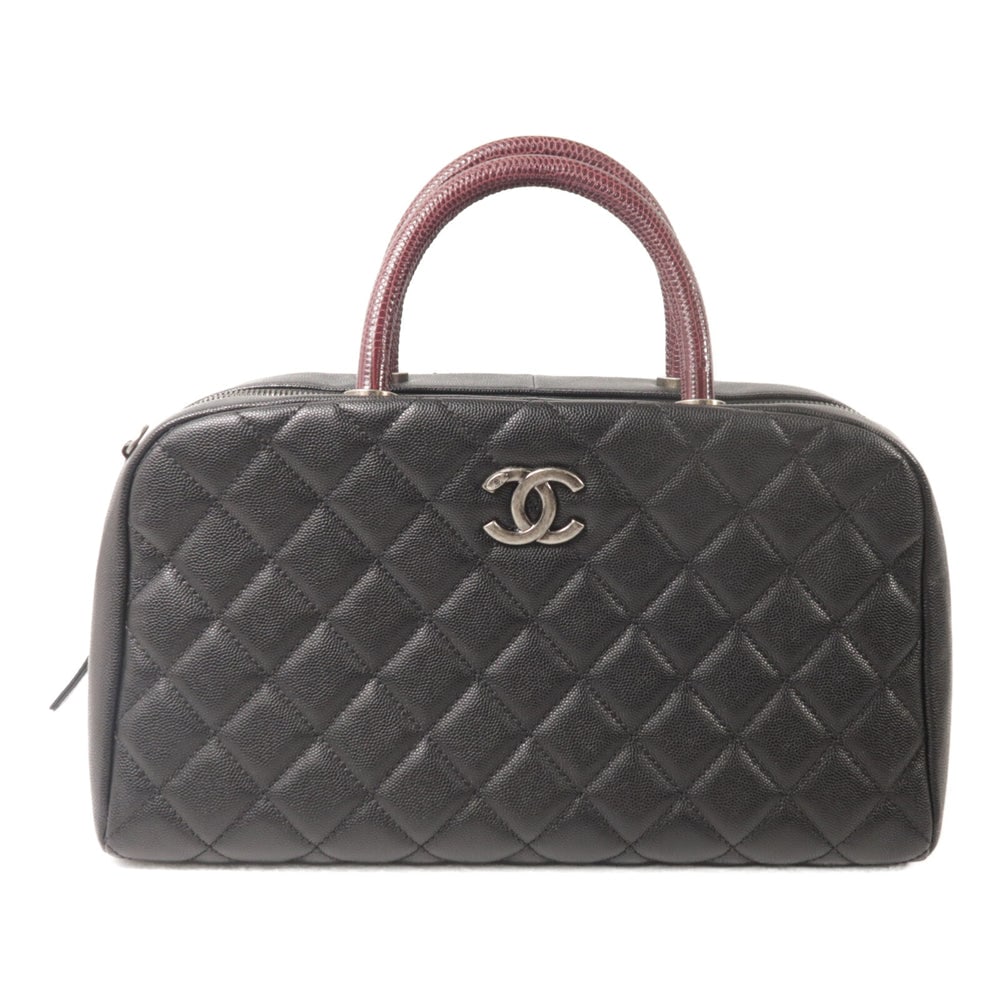 Chanel Coco Handle Bowling Bag: Black calfskin and lizard leather handbag.