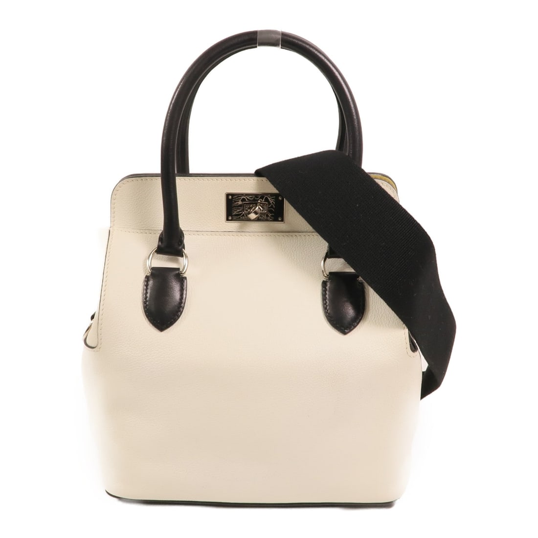 Hermes Toolbox 20 Tricolor: Blanc noir and Jaune Poussin Evercolor leather 2-way shoulder bag.
